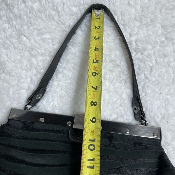 Patricia Nash Black leather & calf hair zebra Stripes silver tone frame Satchel - Picture 16 of 16